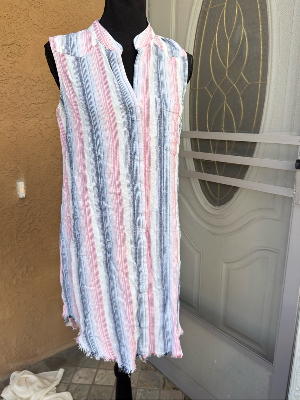 Women’s Sleeveless Striped Dress in Pink, Blue & White